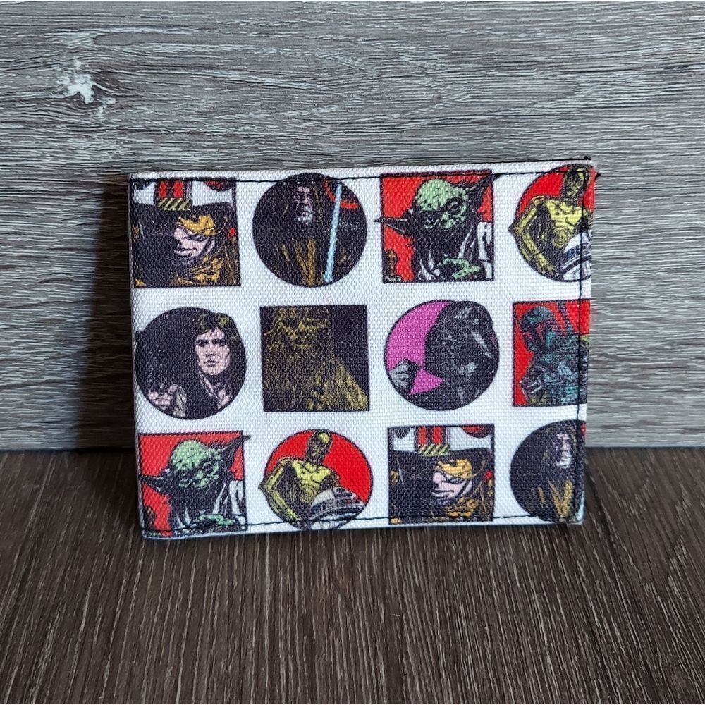 Vintage Star Wars Yoda R2D2 Darth Vader Han Solo Mandalorian Bifold Wallet